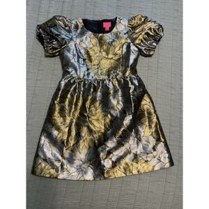 Lilly Pulitzer Girls Dress Size 12 Priyanka Gold Metallic Peony Parade Brocade